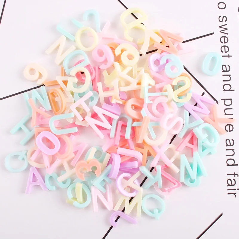 

Paso Sico 200Pcs/BOX Cartoon Colorful 10mm DIY Sweet English Letter&Number Kawaii Resin 3D Nail Charms