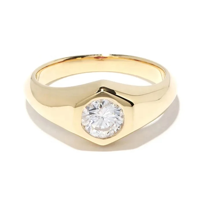 

Gemnel high quality 925 silver trendy birthstone diamond 18kt gold vermeil signet band ring