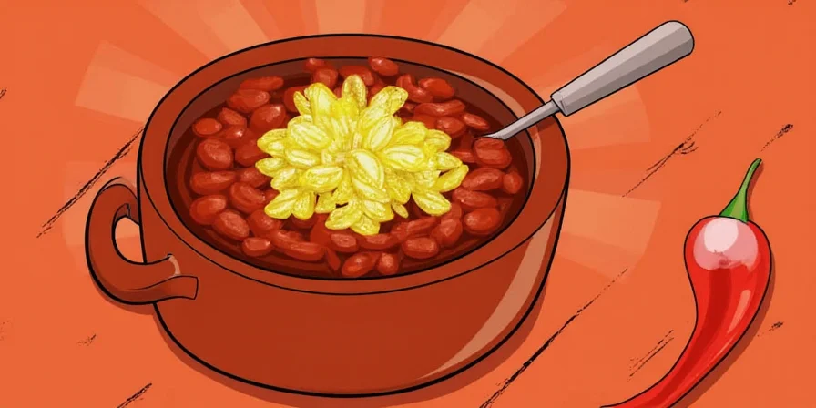 A close-up shot of chili being ladled into a bowl