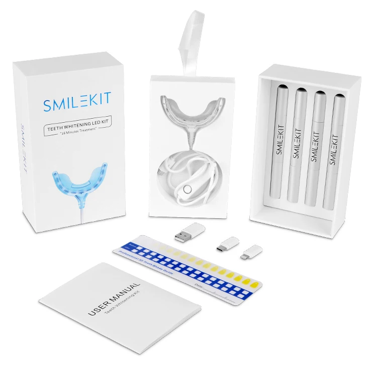 

smilekit Wholesale custom logo private label uv light salon teeth whitening kit, Blue white