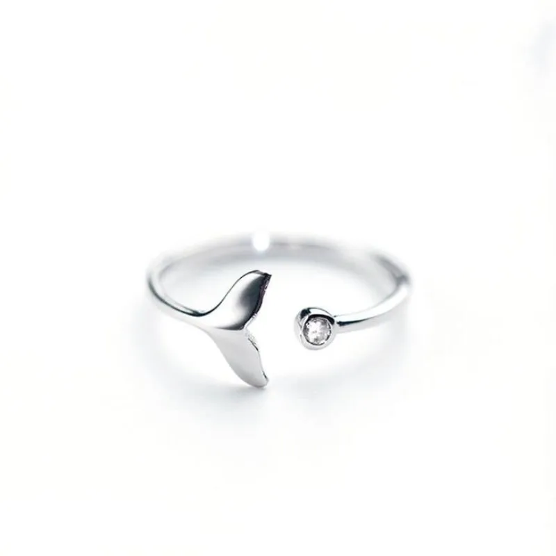

New Arrival Personality Beautiful 925 Sterling Silver Jewelry Fishtail Fish Wave Crystal Opening Rings