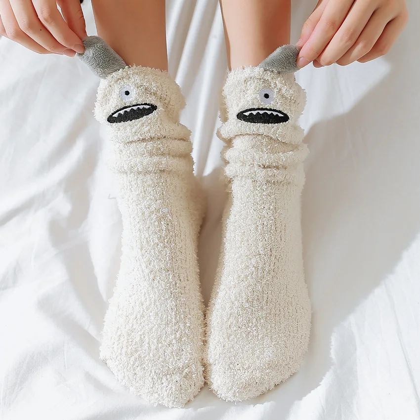 

Factory new female socks three-dimensional design lovely cartoon coral fluffy thick ankle socks, Custom color