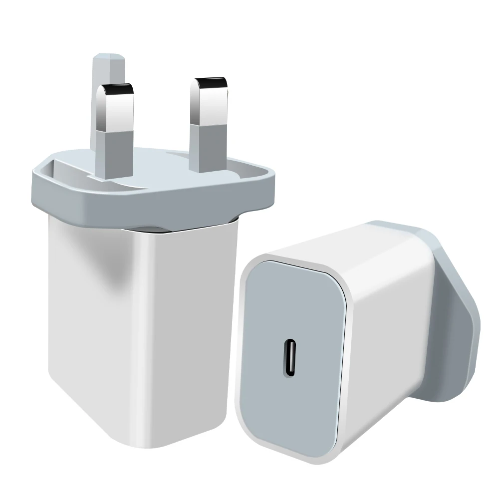 

UK plug mobile phone type c pd Fast Charger Adapter 18w 20w pd charger For iPhone, White