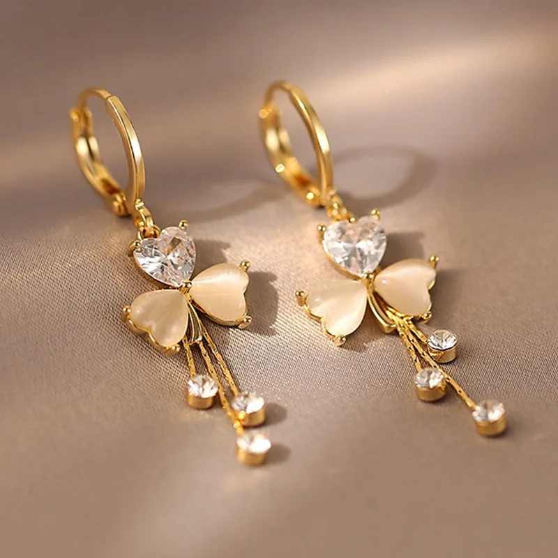 

2023 Light Luxury Clover Opal Earrings Drop Hoop Earrings Gold Heart Zircon Crystal Earrings For women