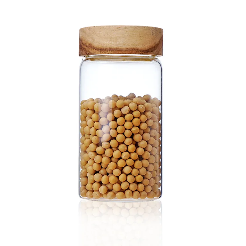

Kitchen Small Transparent borosilicate glass food Storage Seal Jars with Wooden Lid