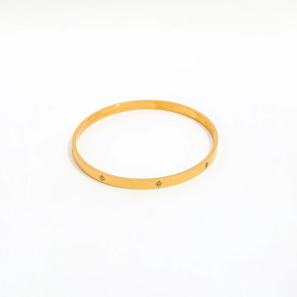 High End PVD 18K Gold Plated Brushed Starburst Cuff Bangle Bracelet Stainless Steel Jewelry