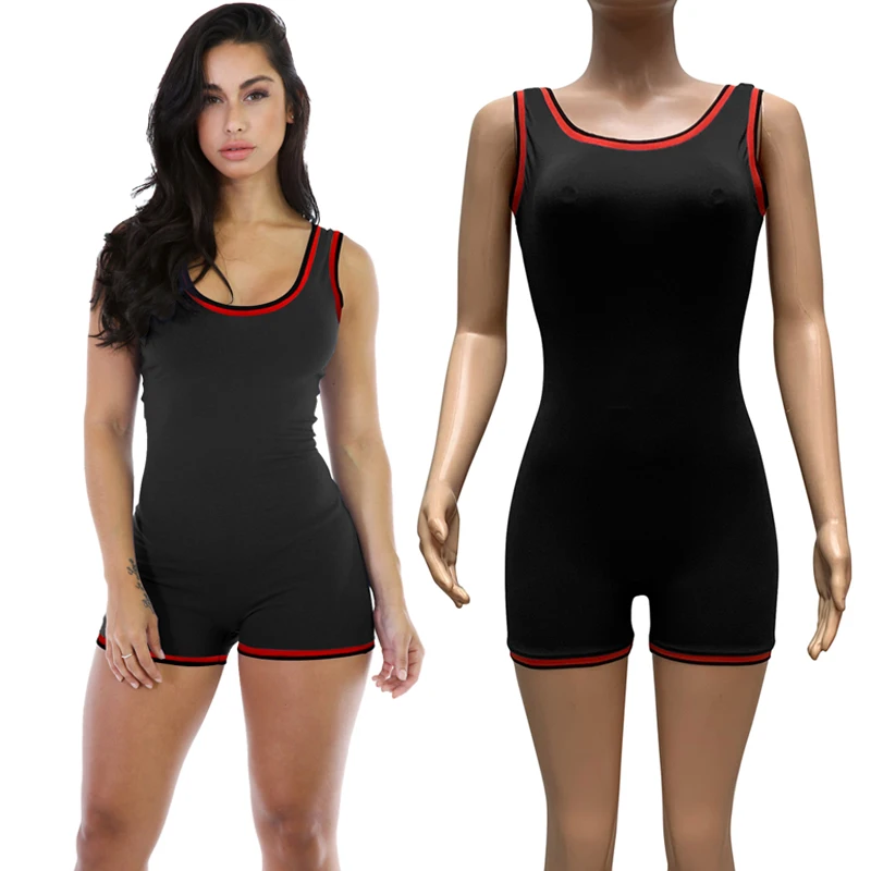 

2021 Amazon new contrast color women's clothing, sexy backless slim-fit jumpsuit, sleeveless jumpsuit shorts, 6 colors