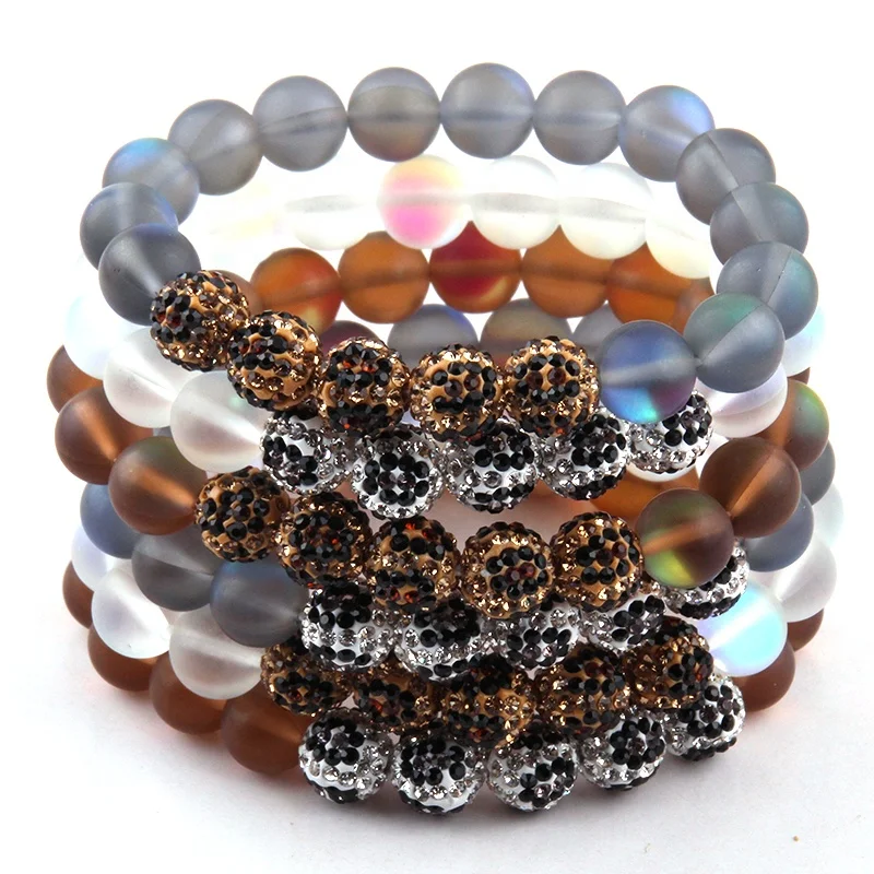 

New Arrived Fashion Holographic Mystic Aurora Mate Bead Multicolor Frosted Moonstone Bead Elasticity Bracelet Jewelry For Women, Different