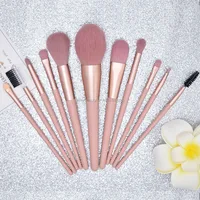 

China Manufacture OEM Luxury 12 pcs Vegan Synthetic Hair Pink Makeup Brush Set Eyebrow Brushes