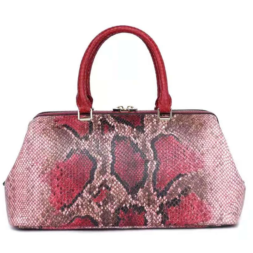 

Women real leather Snake Skin Grain Boston Bag Trend Top Handle Handbag Shoulder Bag, More