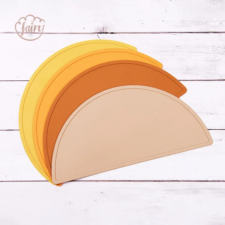 

Kid Printed Eco Friendly Non Slip Semicircle Table Place Mats Baby Silicone Placemat, Picture