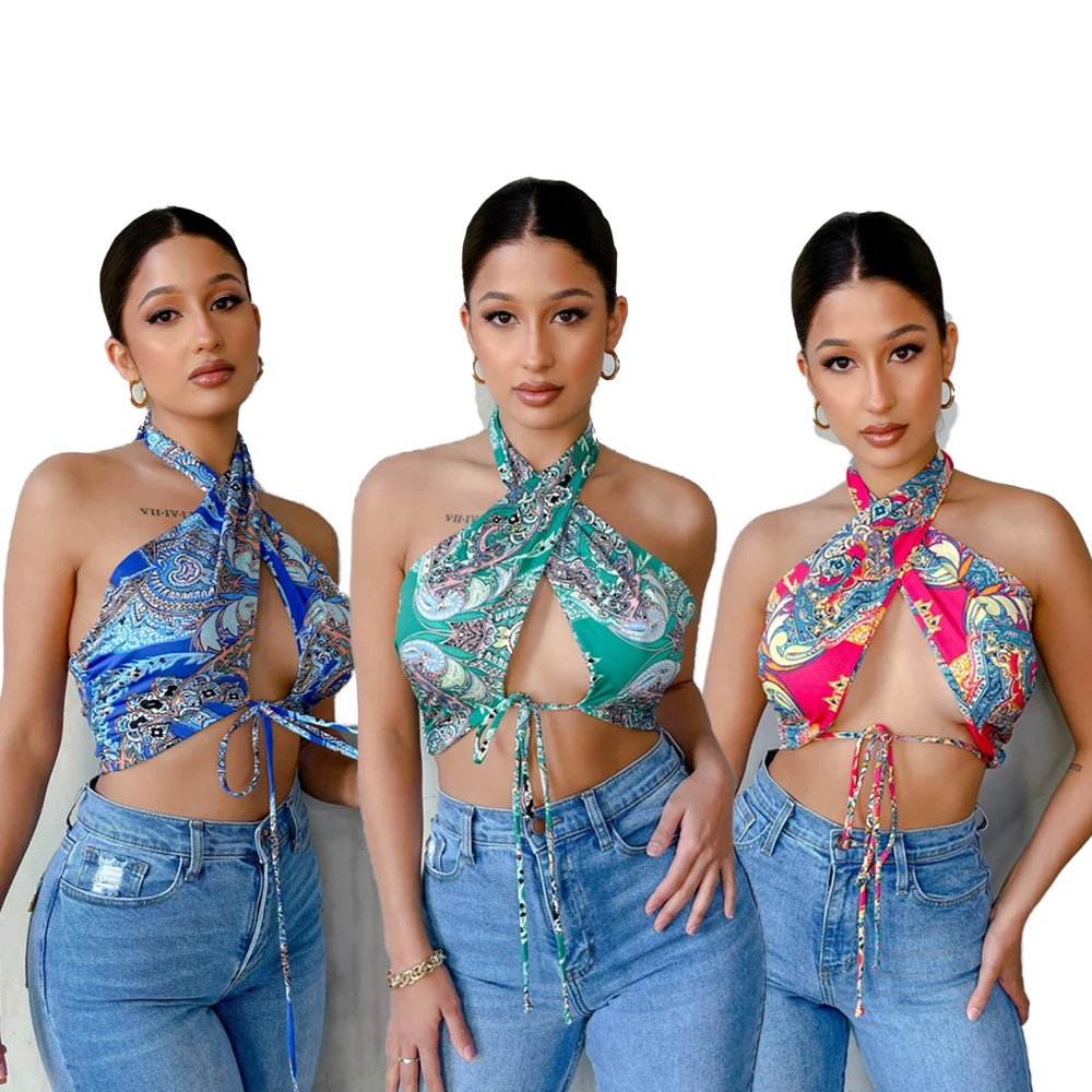 

2021 Women Summer Bandage Crop Tops T Shirts Tops Clothing Irregular Blouses Sexy Elegant Crop Tops for Ladies