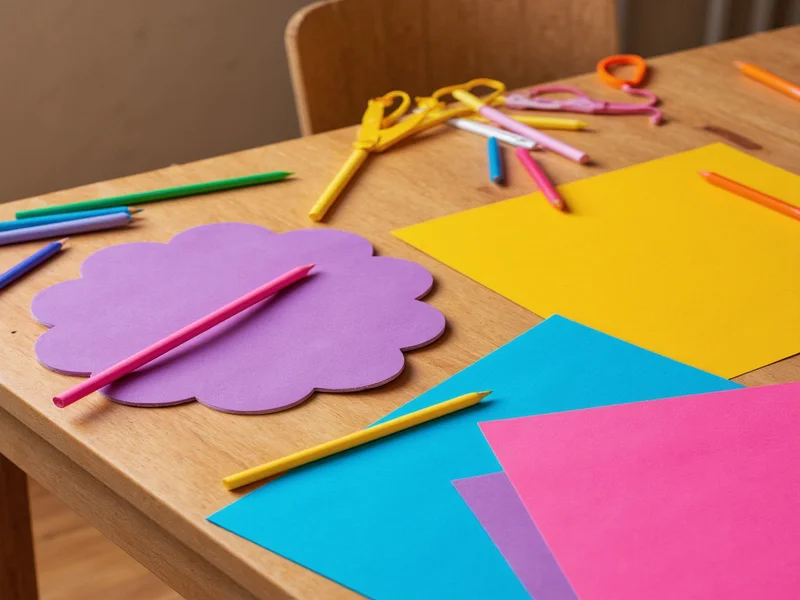 Colorful construction paper crafts on wooden table