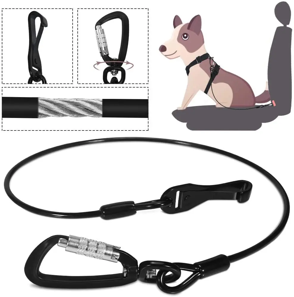 

3mm Diameter Steek Chew Proof Dog Seat Belt Cable Car Seatbelt Safety Vehicle Car Belt for Puppy, Dogs, Animals