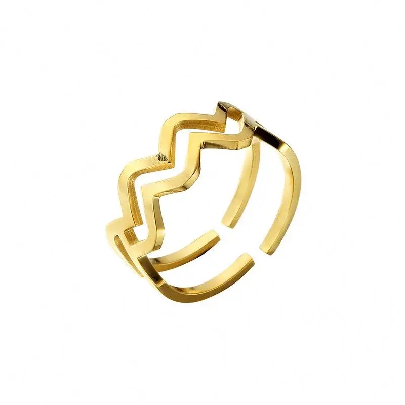 

Wholesale Korean Fashion Resizable Wave Shape Layered Stainless Steel Ring