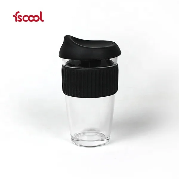 

Fscool New Design 8oz 12oz Custom Silicone Glass Coffee Cup With Cover /Reusable Coffee Cup, Any colors