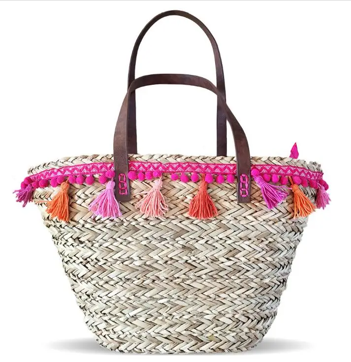 

wholesale New fashion environmental protection large straw seagrass tote silicone beach bag