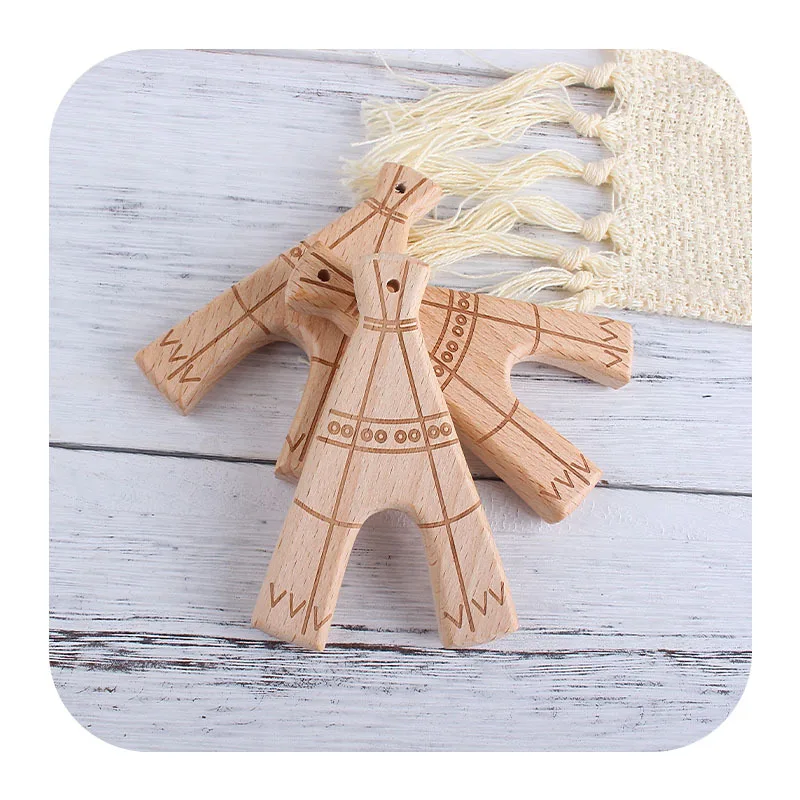 

Organic Beech Wood Eiffel Tower Shape Teething Beads Baby Pacifier Chain Pendant