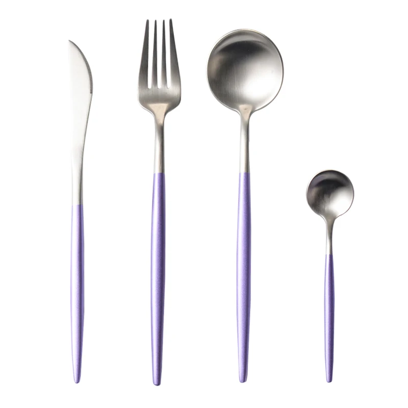 
Colourful wedding flatware,stainless steel matte silver gold cutlery set for party 