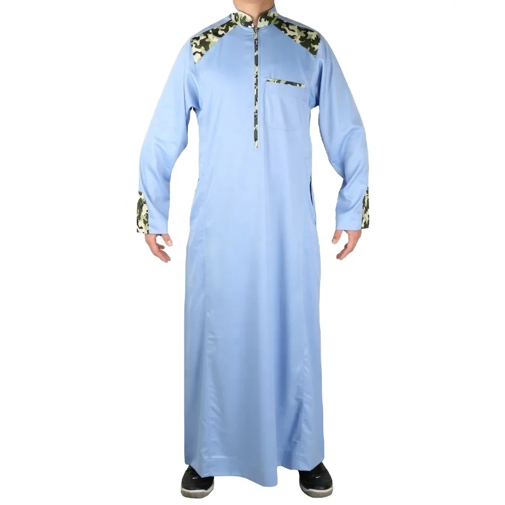 

Camouflage Zip Style Shine Material Full Sleeve Jubbah Qamis Saudi Arabic Thobe Dishdasha Dress Jalabiya Adult Islamic Clothing