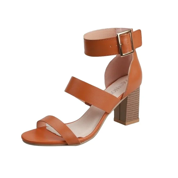 

Sandals For Women,Womens Low Mid Heel Block Open Toe Sandals Ladies Leather Ankle Strap Brown Outdoor Party Strappy Sandals
