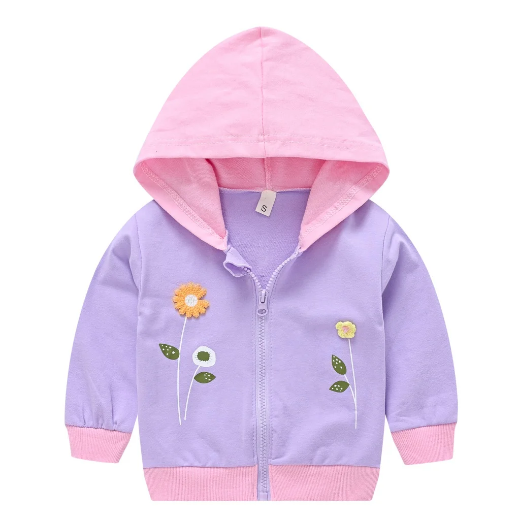 

Spring New Kids Jacket Cute Floral Girls Coat Casual Hooded Cartoon Child Outwear Comfortable Cotton Baby Boy Clothes