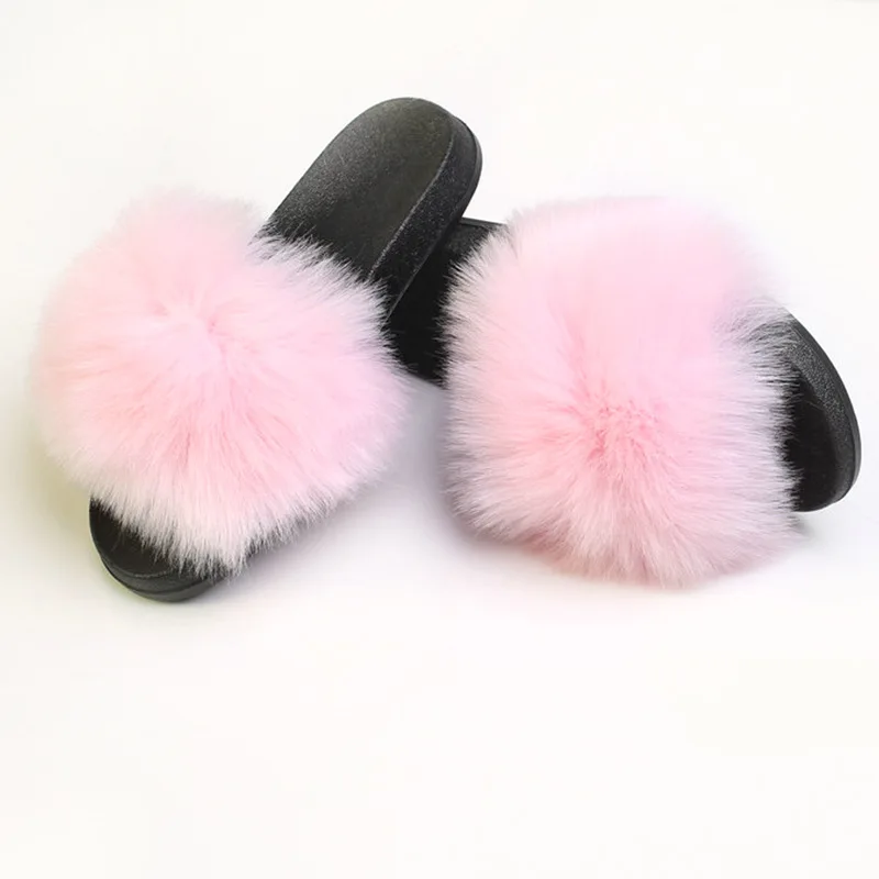 

Stable Quality Raccoon Fur Soft Sandals Wholesale Women Slippers Natural Color Fur Slides, Polytype