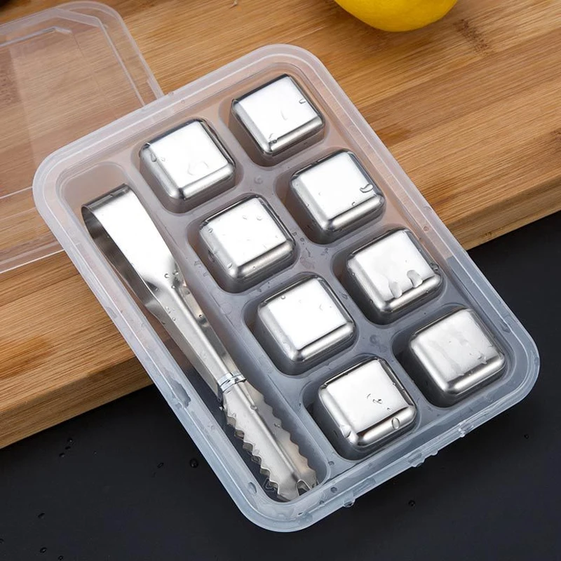 

Set of 8 pcs Stainless Steel Wisky Chiller Stone Ice Cubes with Tong for Bar accessories, Silver