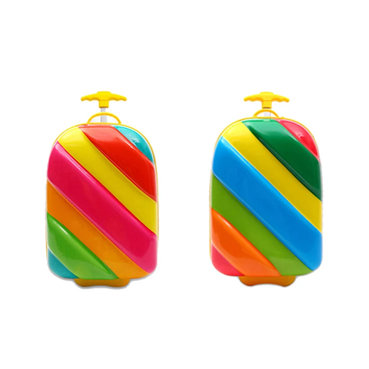 

Wholesale Promotion Stock Goods 16 Inch Rainbow Stripe Children Outdoor Travel Trolley Luggage Suitcase, Green rainbow/candy rainbow