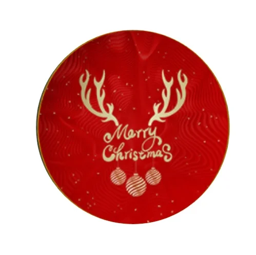 

Red Bone China Charger Plates Add Golden Border Tableware ceramic plates for Merry Christmas