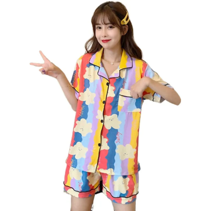 

Hot Sale Summer Shirt Short Sleeve Shorts Cute Student Pajama Set