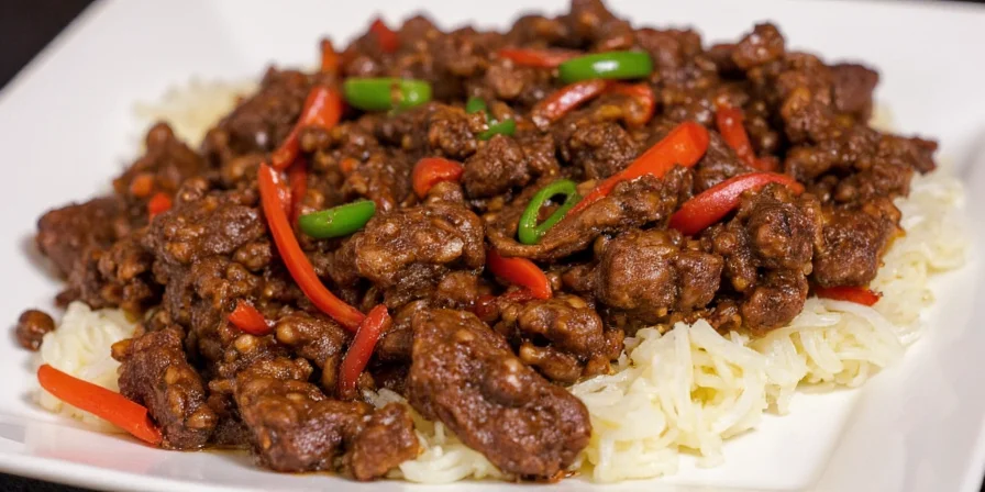 Garnishing Szechuan Beef with Scallions