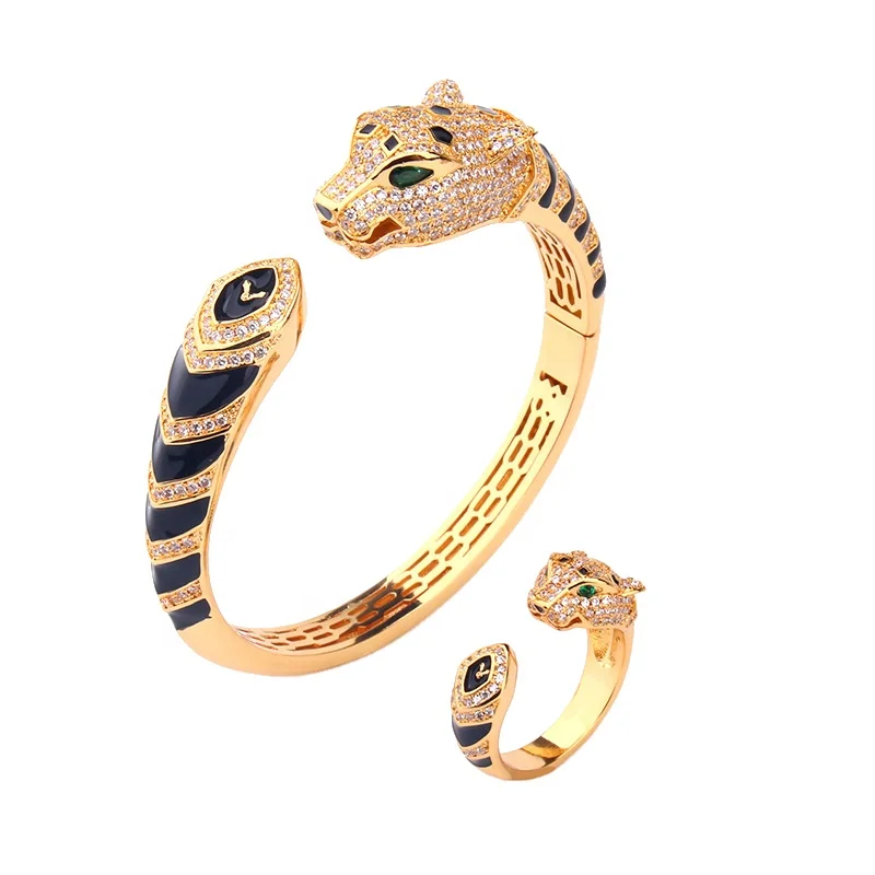 

Hot sale black strips panther zirconia bangles bracelet 18k gold jewelry bracelet women bracelet jewelry
