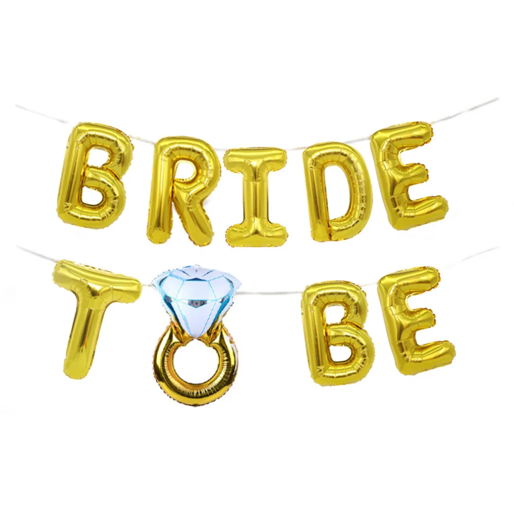 

Rose Gold alphabet balloon set 16 inch Bride to be diamond ring aluminum foil balloon set