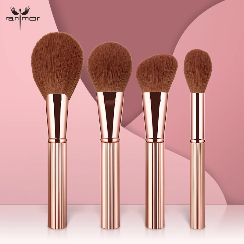 

4Pcs Face Contour Make Up Brushes Fan Highlighter Blush Powder Makeup Brush Set, Luxury rose gold