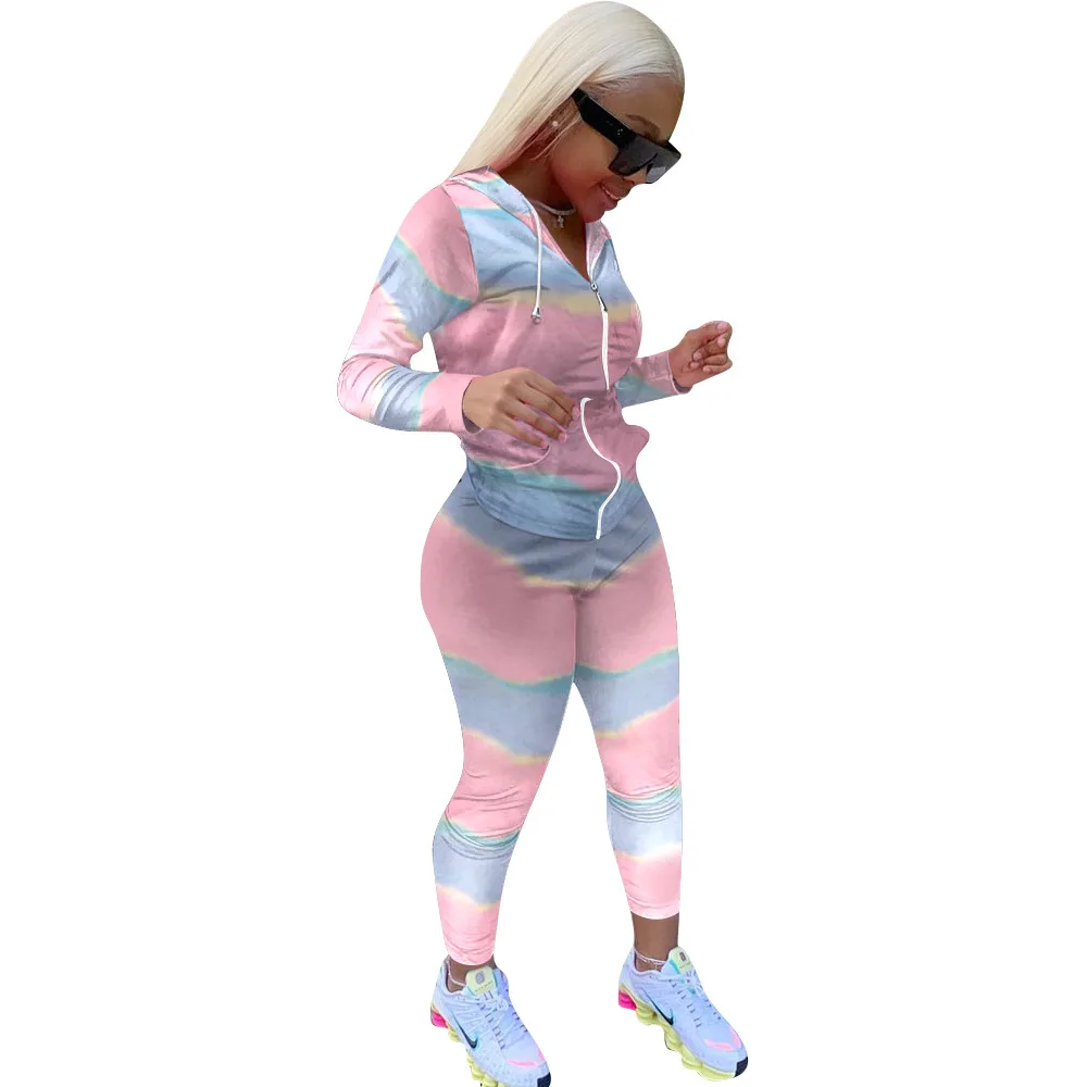 

Autumn/winter tie-dye printed hooded long sleeve hoodie trousers two-piece suit