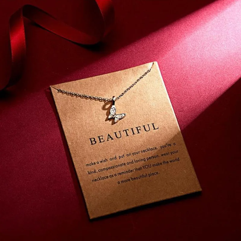 

Gold and silver Butterfly Charm Necklace Butterfly Pendant Necklace with card package