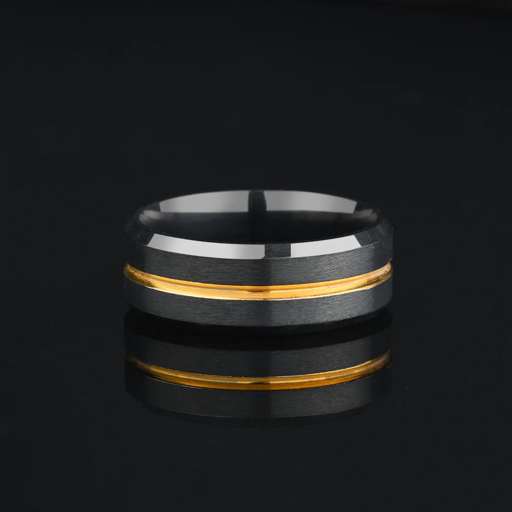 

8mm classic fashion brushed groove stainless steel black male female ring