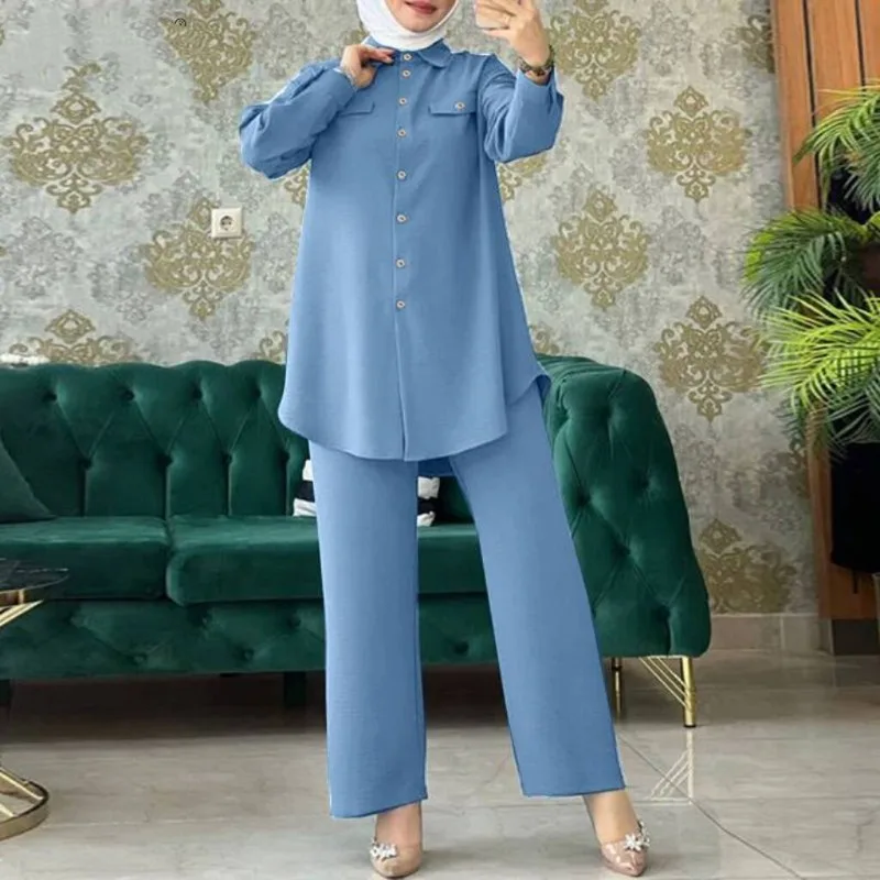 Boutique Wholesale 2026 Autumn New Fashionable Solid Color Long Sleeved Shirt Casual Pants Women's Set