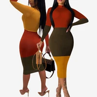 

Casual Full Sleeves Middle Length Ladies Dress 2019 Women Clothing Sexy Dress