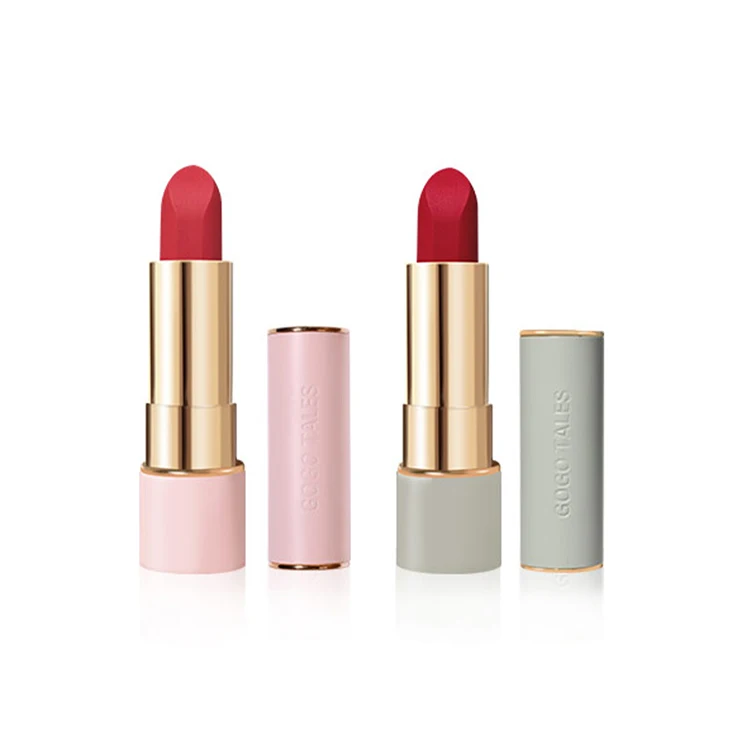 

Gray tube high quality luxury cosmetics red velvet lipstick with custom packaging