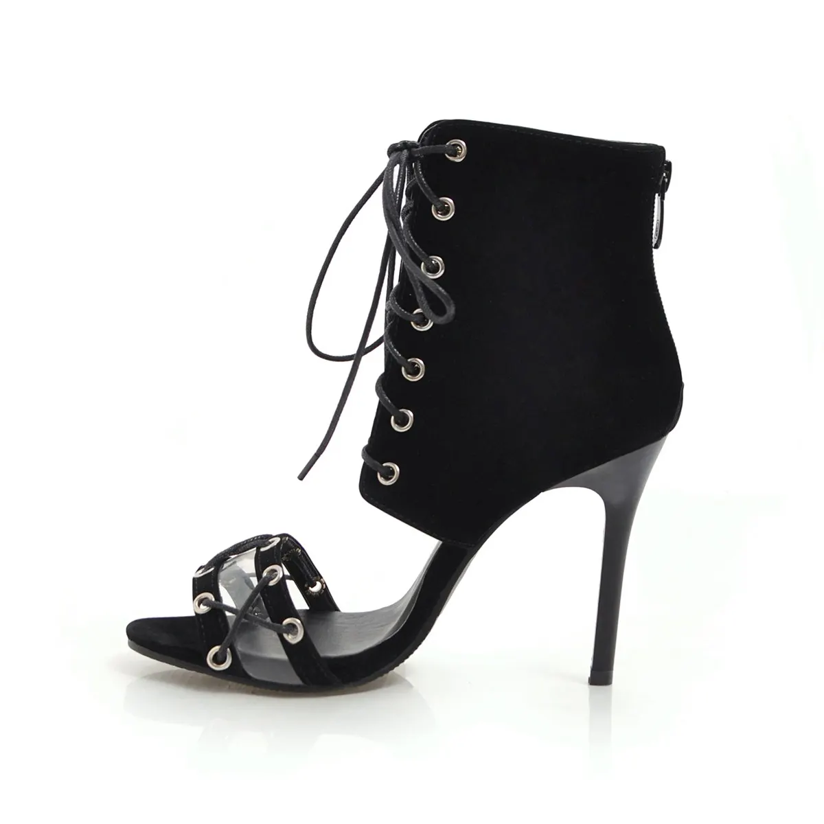 

Women's Stylish Suede leather High Heeled Open Toe lace-Up Stilettos Ladies Sandals, Black