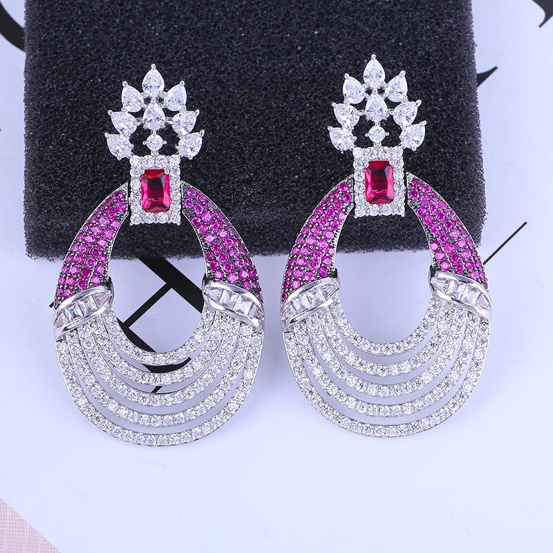 

53mm Luxury Big Water Drop Earrings Hollow Geometry Full Mirco Paved Zircon Wedding Earring Fashion Jewelry Wholesale