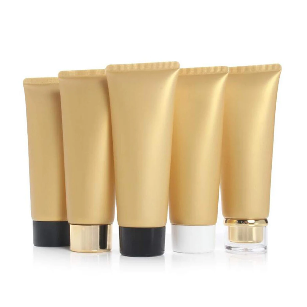 

100g Empty Yellow Plastic Cream Soft Tube Facial Cleansing Tube Refillable Cosmetic Squeeze Tubes with Golden Lids