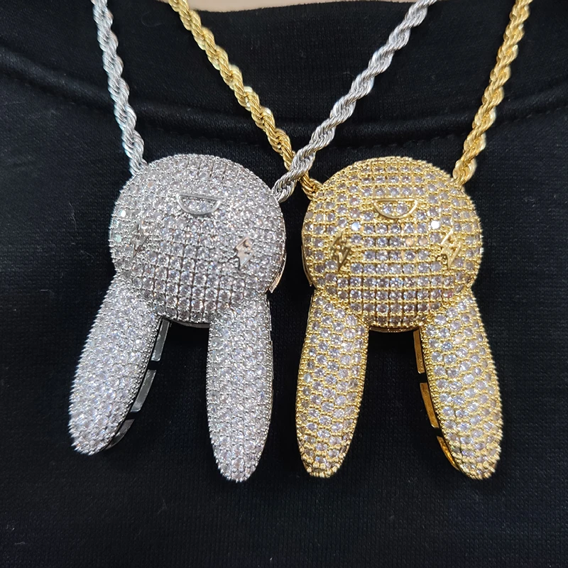 

2022 Fashion Hip Hop Jewelry 18K Gold Brass Animal Pendant Iced Out CZ Cubic Zirconia Necklace Rabbit Bunny Pendant Necklace