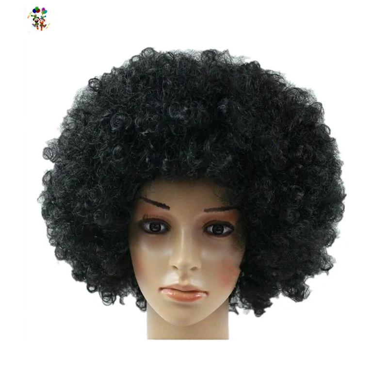 

Football Fan Crazy Party Cheap Short Curly Black Afro Wigs HPC-1323