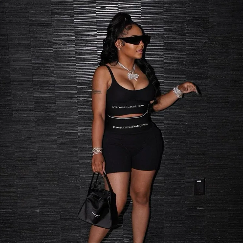 

New Arrivals Casual Tank Top Shorts Everyone Sucks But Me Print Women 2 Piece Set