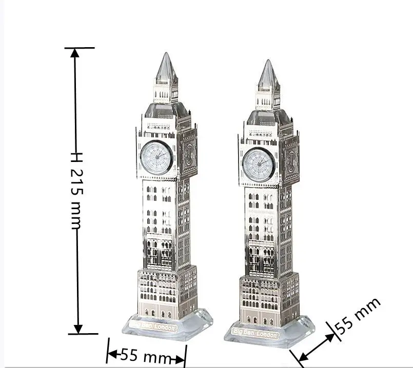 Big Ben London Souvenir Ornament 10cm Crystal Glass Clock 3D Laser Multi Lights 