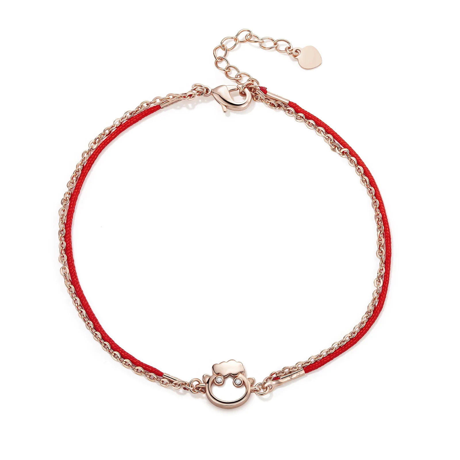 

Copper jewelry zodiac sheep red rope bracelet zircon bracelet wholesale braided rope bracelet, Rose gold color