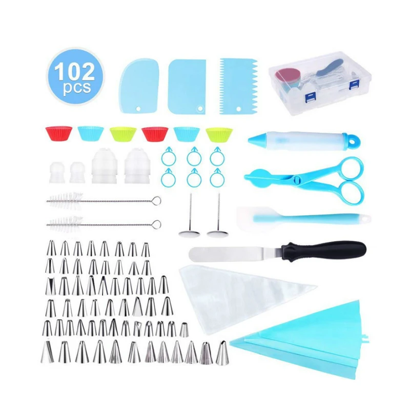 

High Quality 102 Pcs Metal Cake Decorating Tools Set With Stainless Steel Piping Nozzles